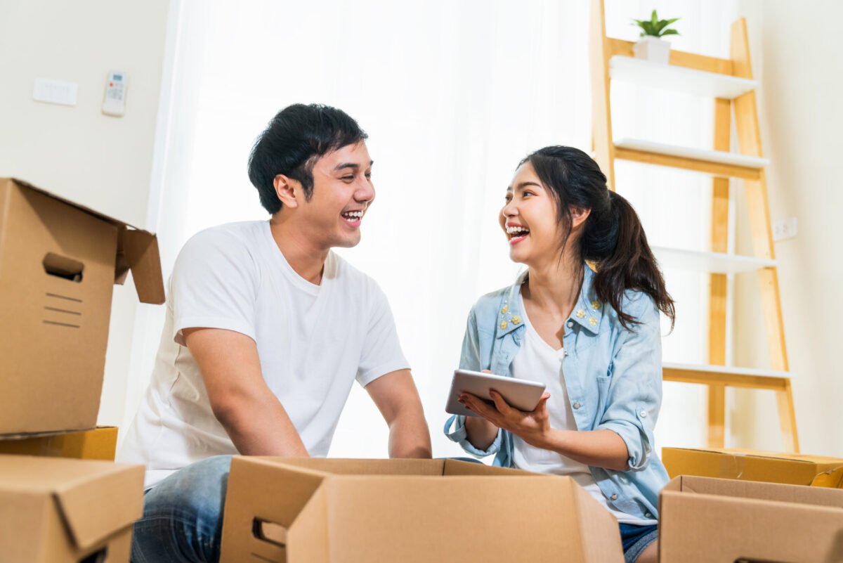 First time buyer couple moving into their new home, after mortgage qualification